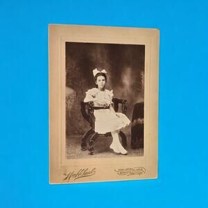 1800s Cabinet Card Studio Photo Wm H. Saul NY Victorian Girl Antique Arm Chair